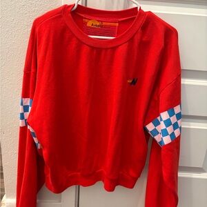 Aviator Nation Check 2 Sleeve Relaxed Crew Sweatshirt